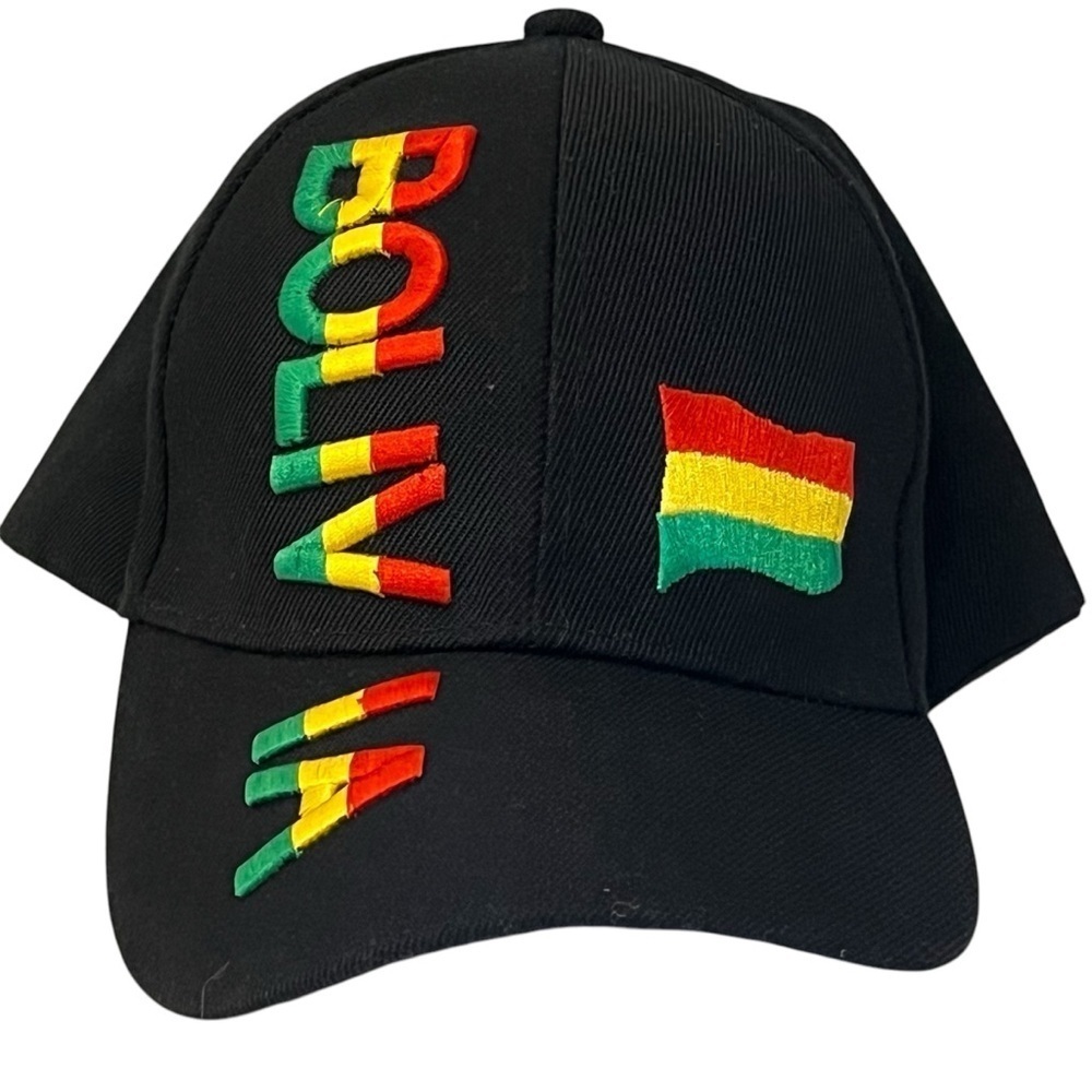 Black Adjustable Cotton Ball Cap with Bolivia Type & Flag Embroidery